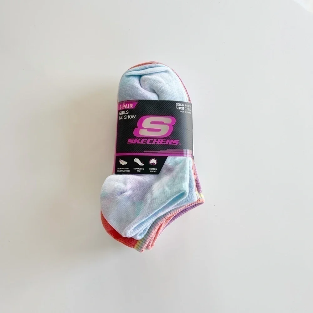 Skechers 6 Pack Girls No Show Socks - 7 - 8.5